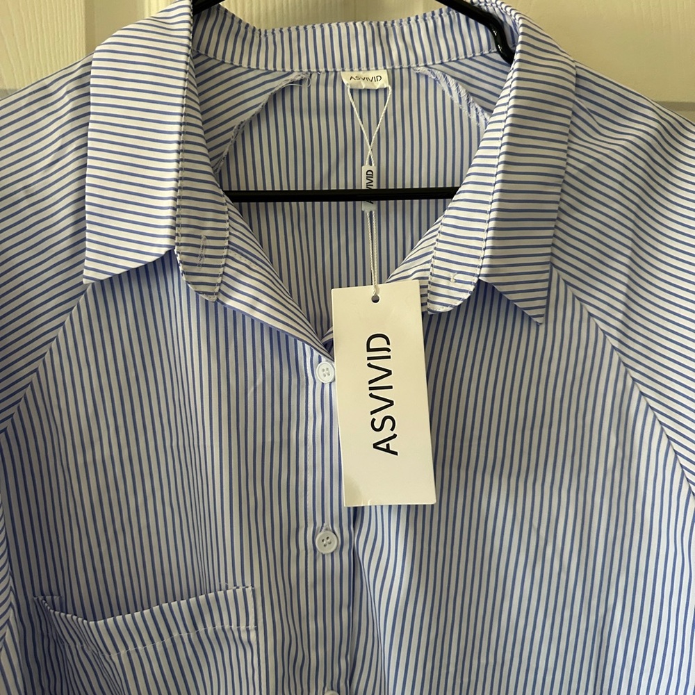 Women’s ASVIVID - Blue & White Striped Button-Down Shirt - Picture 3 of 3